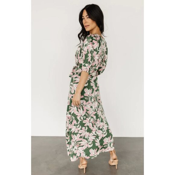 Baltic Born Tucson Midi Dress Floral Puff Sleeve Wedding Green Pink Small - Picture 3 of 16